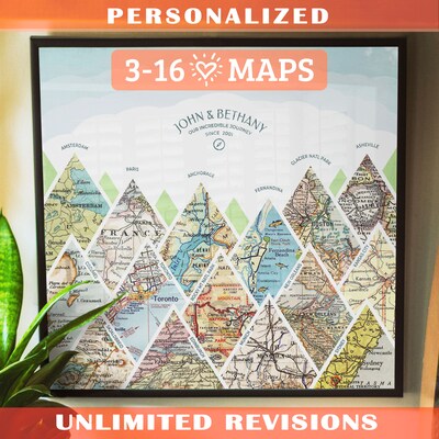 Custom Map Artwork Summit Christmas Bday Gift Ideas, Unique Vintage Frame, Holiday Travel Story Keepsake Prints Canvas Best Home Wall Decors - image1